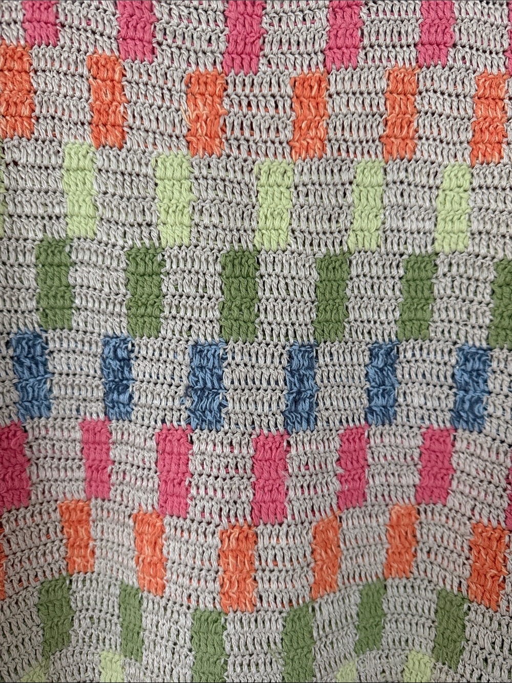 Sigrid Olsen Beige Crochet Tank with Pink, Orange, Green and Blue Check Accents - Picture 2 of 6